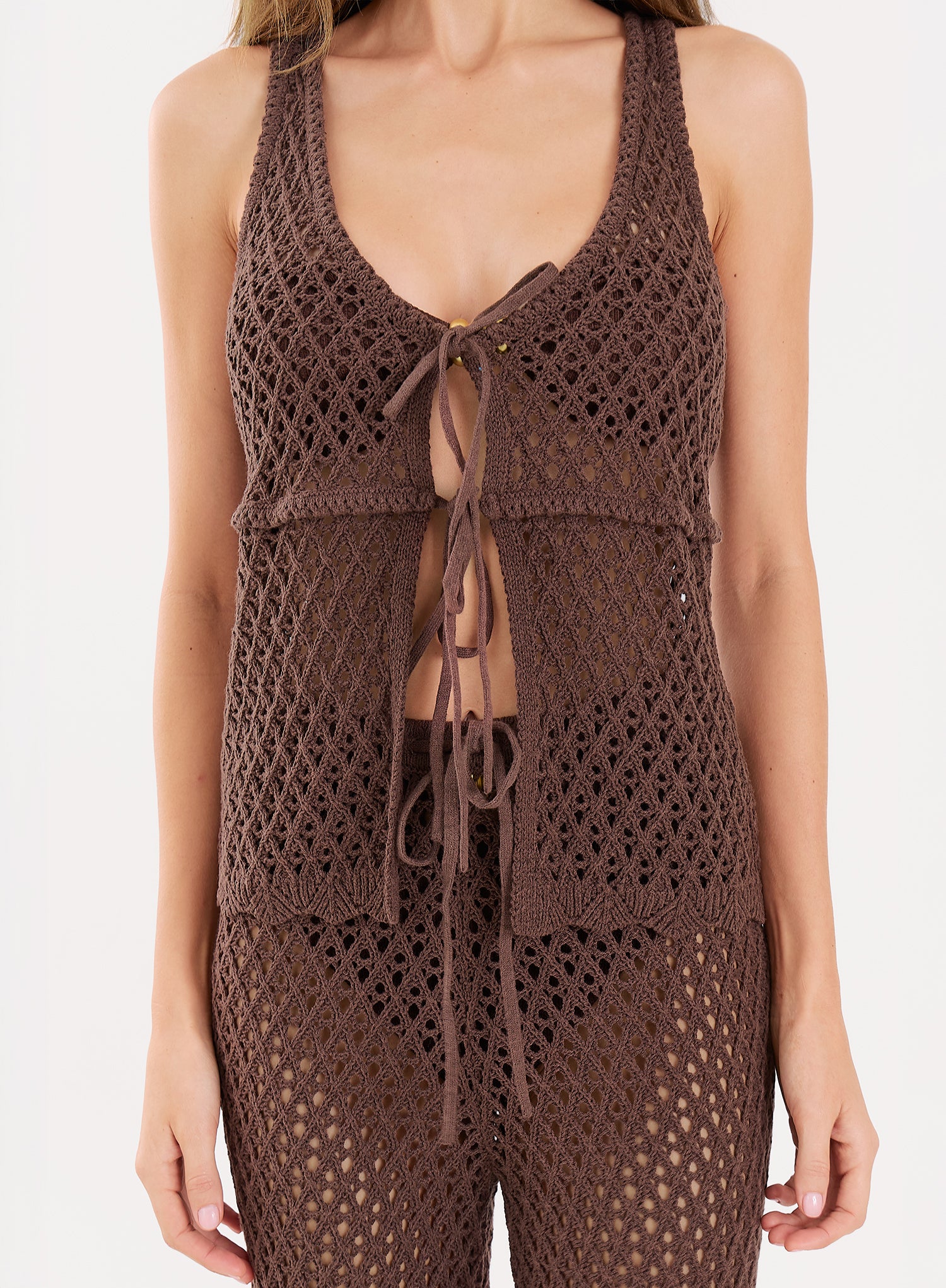 Chocolate Tie Front Crochet Top